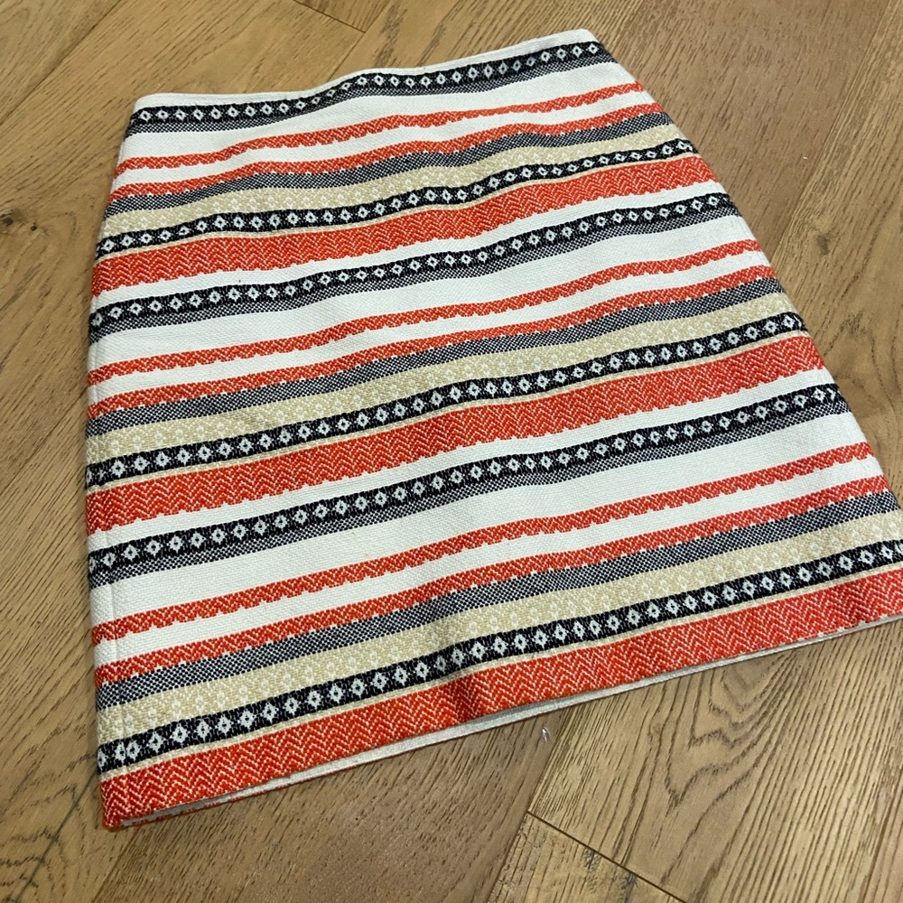 LOFT A-Line Skirt with Orange, Black, and Cream Stripes